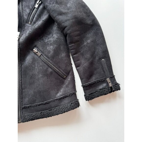 THE KOOPLES Black Faux Leather Shearling Motorcycle Moto Jacket, Size S - Picture 9 of 14